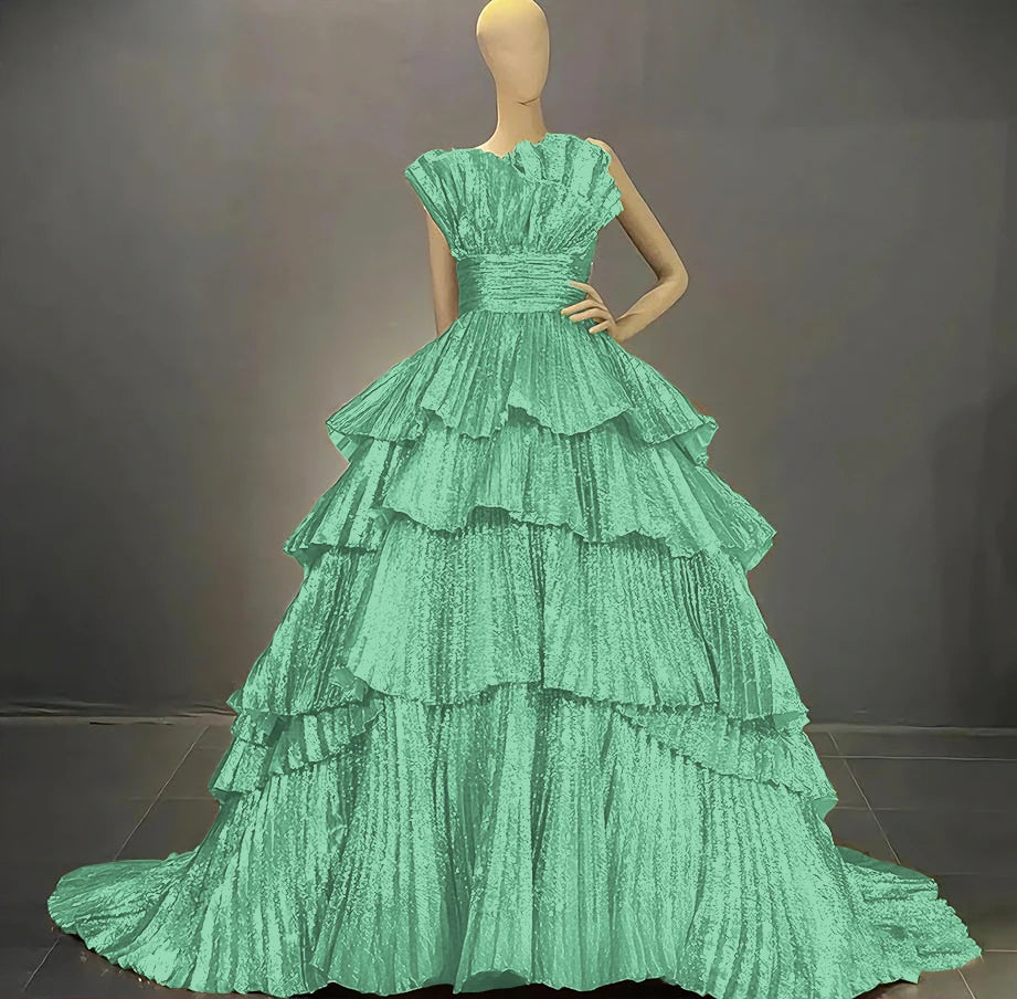 Tiered Ball Gown | Drag Pageant Dress | Boat Neck | US 2–26W