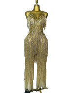 Gold Sequin Fringe Jumpsuit | Wide-Leg | Stage