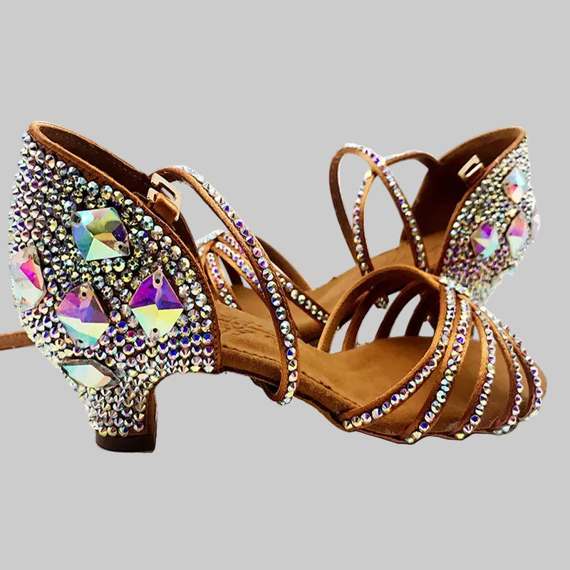 Dazzling Rhinestone Latin Dance Shoes - Custom Heel Heights & Soft Sole (Satin Upper)