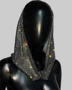 Rhinestone Mesh Hood - Sheer Fishnet Performance Headpiece