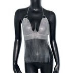 Rhinestone Mesh Metal Chain Tassel Halter Crop Top