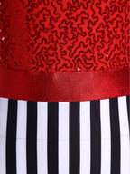 Circus Ringmaster Bodysuit & Gloves Set | Sequin Stripe | Cold Shoulder | Stage Costume