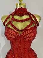 Rhinestone Harness Bodysuit | Garter Straps | Red