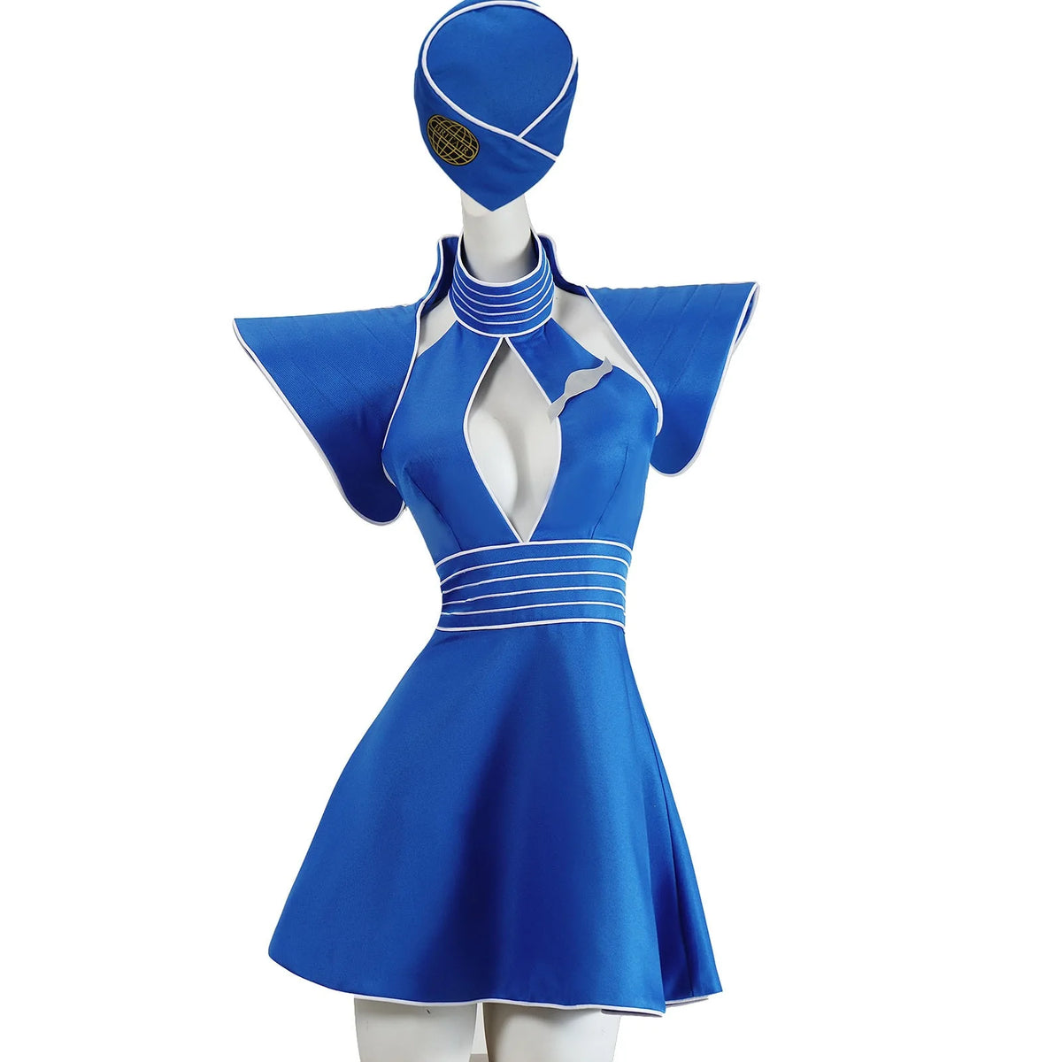 Retro Flight Attendant Costume | Blue Dress & Hat