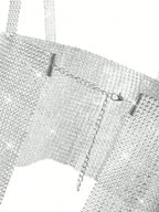 Metal Sequin Patchwork Crop Top - Backless Handmade Camisole