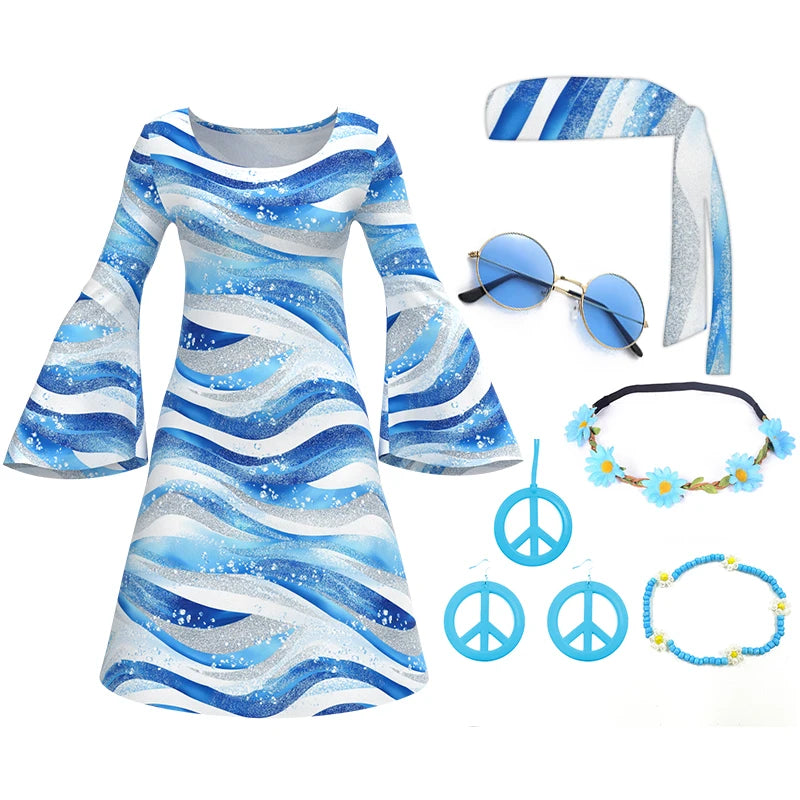 Women's Hippie Costume Set | 7-Piece | 60s 70s Disco Dress