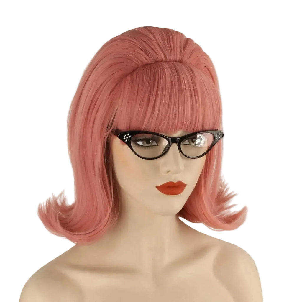 Retro Glam Pink Updo Wig - 60s Beehive & 70s Pinup Synthetic Wig (12 Inches)