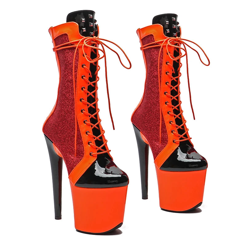 20cm Patent Glitter Mix Ankle Boots - Trendy Platform Dance Boots