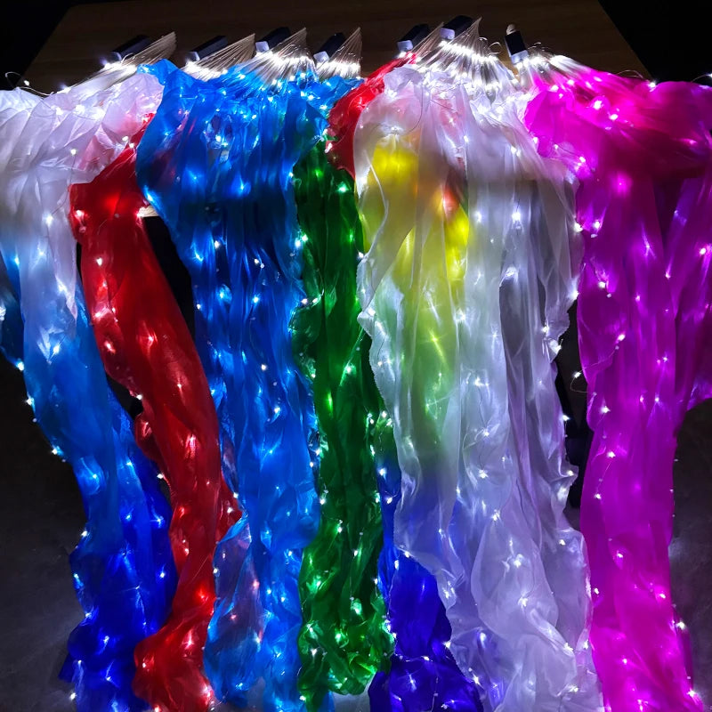 LED Belly Dance Fans - 1.5M Lace Performance Fans with Lights (Pair)