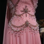 Crystal Beaded Cape Gown | A-Line | Floor-Length