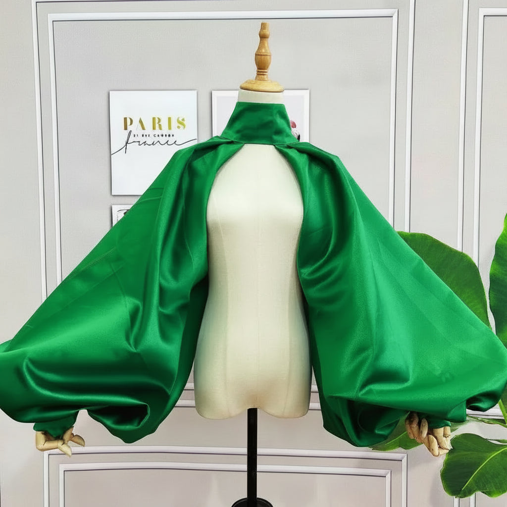 Satin Bolero | Puffy Sleeves & High Neck | Pageant & Stage