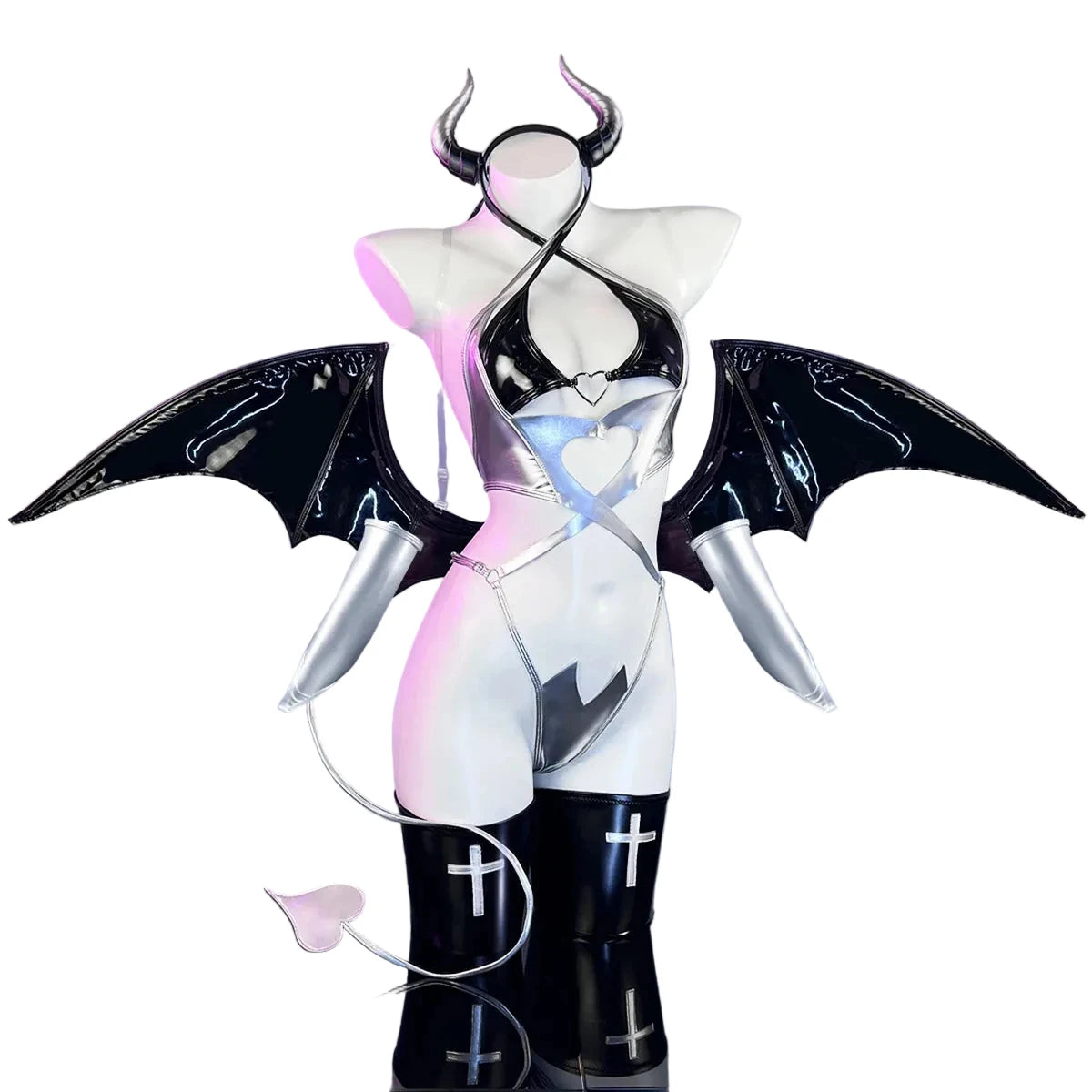 Devil Bat Wing Costume Set | Vinyl Lingerie with Wings & Horns