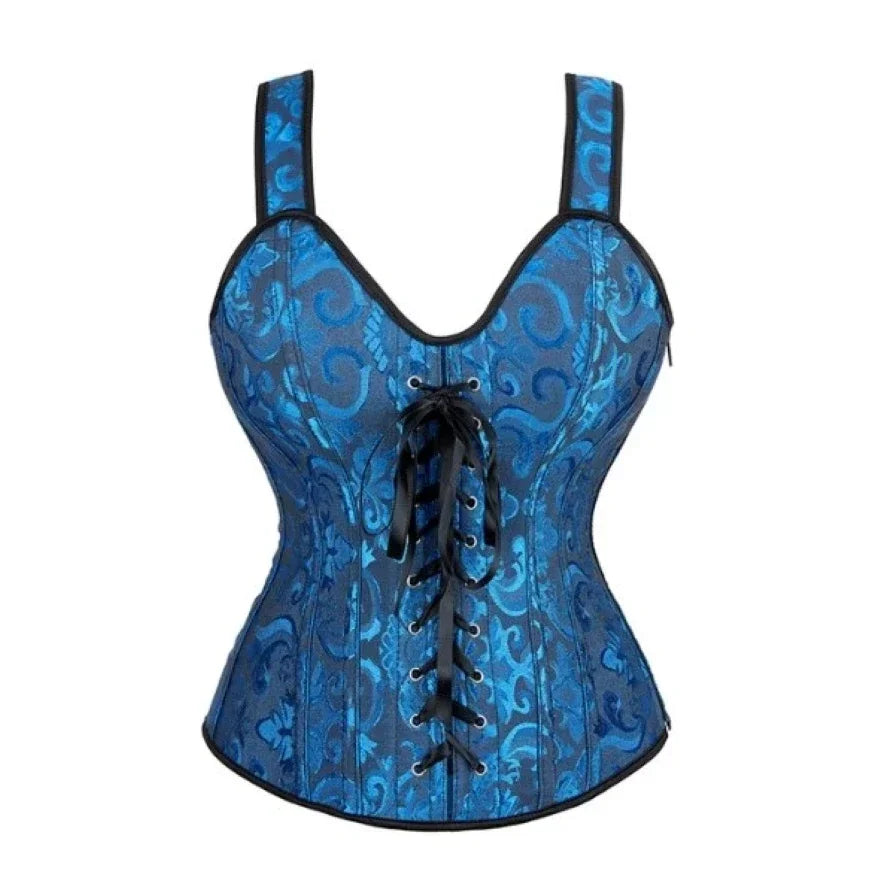 Satin Floral Overbust Corset | Straps | 12 Colors
