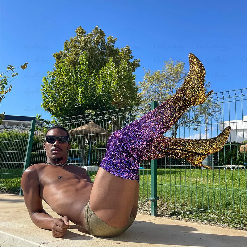 Thigh-High Sequin Boots | Gradient Glitter | Stiletto Heel