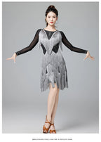 Latin Dance Dress | Long Sleeve Fringe | Rhinestone | with Panties