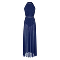 Women's Spaghetti Strap Lyrical Dance Dress | Built-In Leotard & Sheer Mesh Maxi Skirt | Front Slit