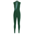 Women's Rhinestone Gymnastics Unitard | Mesh Patchwork & Asymmetric Shoulder | Performance Jumpsuit