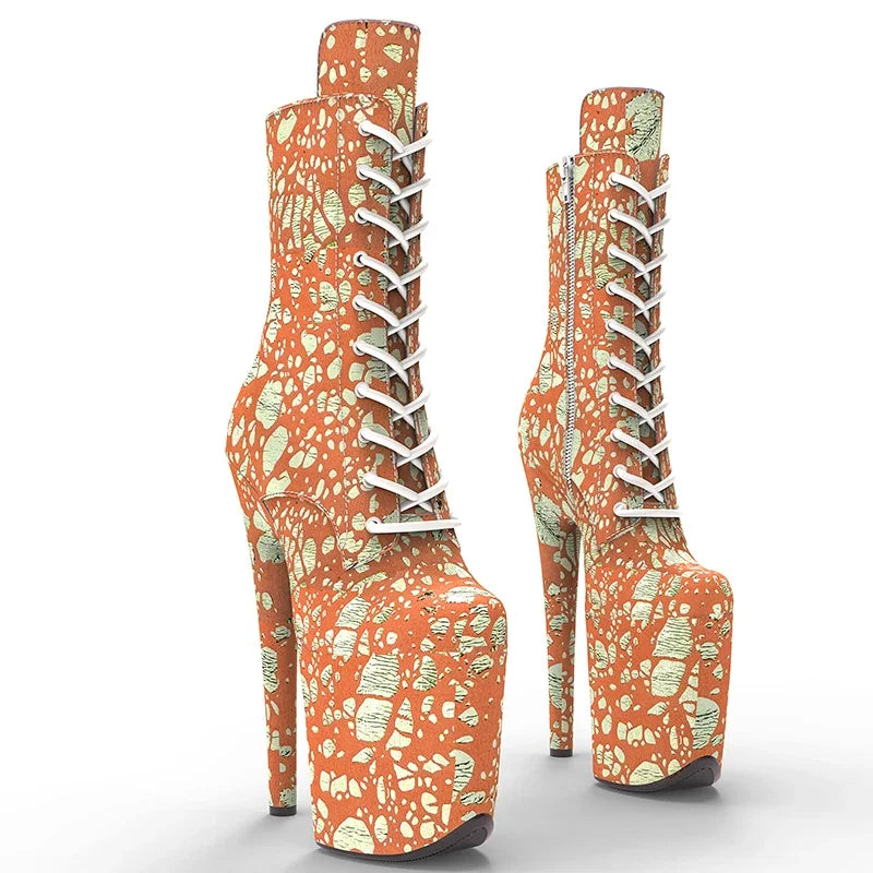 20CM Platform Ankle Boots - Suede Finish High Heel Pole Dance Boots