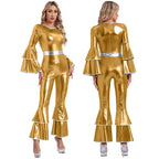 Women's Metallic Jumpsuit | Tiered Flare Sleeve | 70s Disco