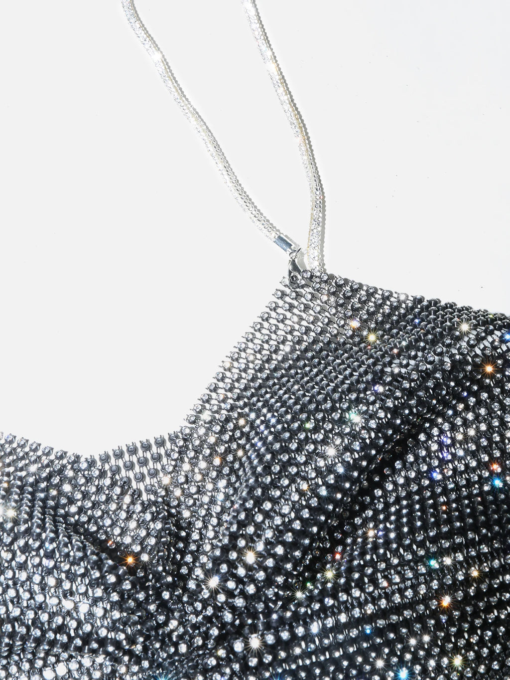 Glitter Rhinestone Fishnet Crop Top - Mesh V-Neck Festival Tank