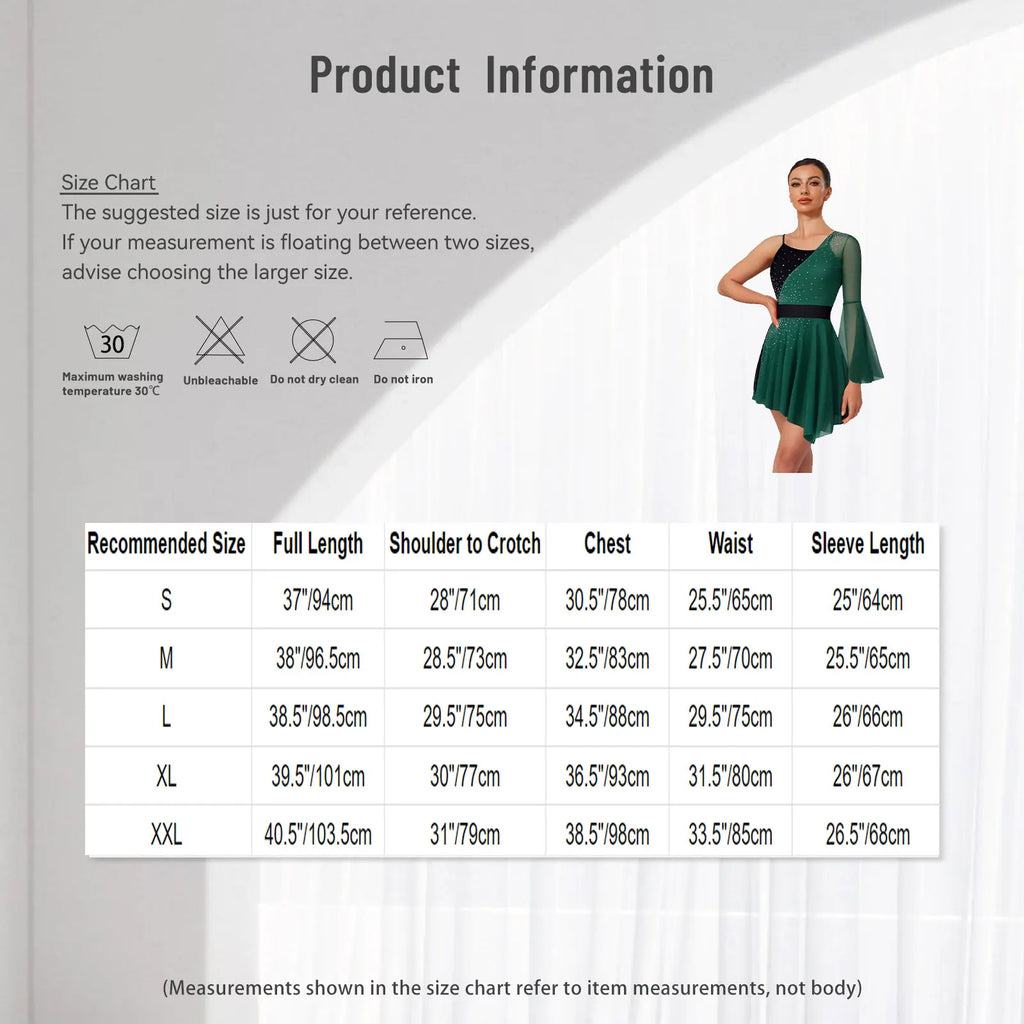 Women's Color-Block Flare Sleeve Dance Dress | Asymmetric Mesh Hem & Built-In Briefs