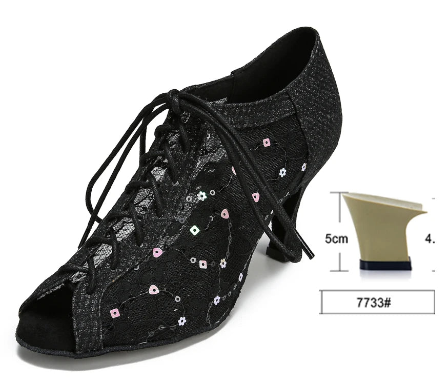 Glitter Latin Dance Boots | Lace-Up | Cuban Heel | Silver, Gold & Black