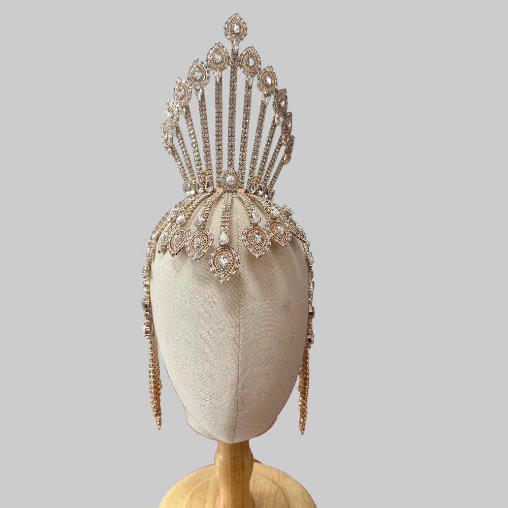 Double-Sided Crystal Tassel Headpiece - Rhinestone Hairband for Drag & Stage Performance