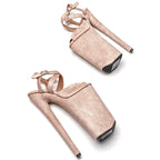 10-Inch Suede Platform Sandals - Lace-Up Heels
