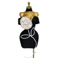 Off-Shoulder Bandage Mini Dress | 3D Rose Appliqué | Black