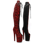 8-Inch Leopard Print Platform Boots - Thigh-High Suede Dance Boots