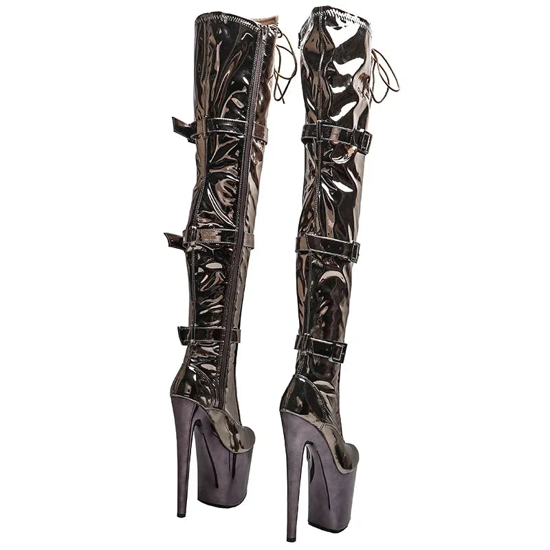 8-Inch Shiny Platform Boots - Lace-Up Dance Boots