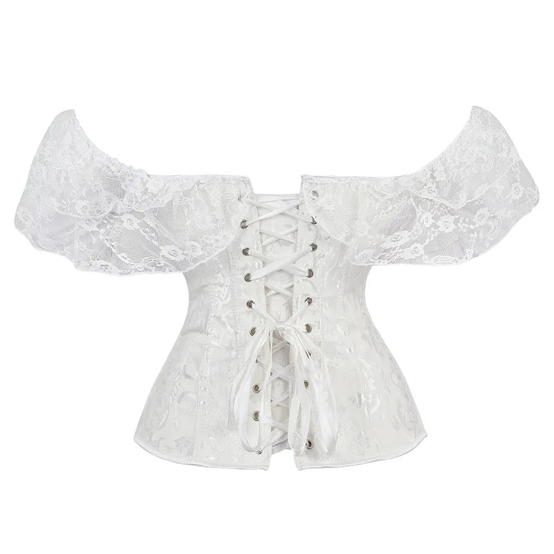 Lace Puff Sleeve Overbust Corset | Satin | Burlesque | Plus Size