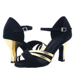 Latin Dance Heels | Black Velvet & Gold | Cuban Heel