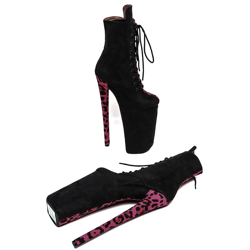 26cm Platform Boots - Leopard Print Lace-Up Dance Boots