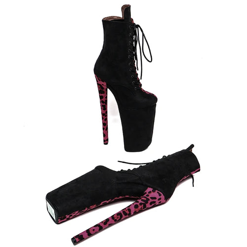 26cm Platform Boots - Leopard Print Lace-Up Dance Boots