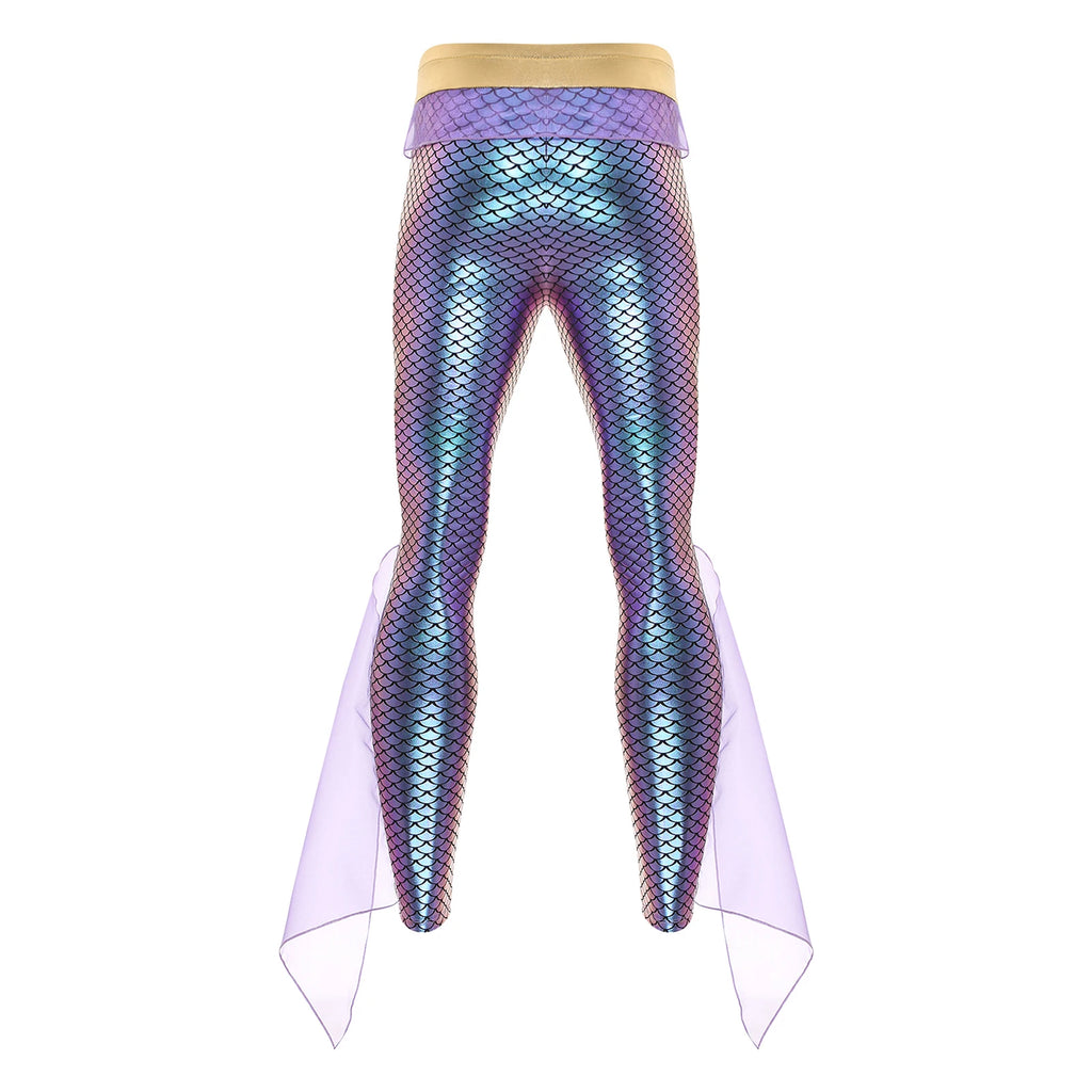 Men's Mermaid Leggings | Metallic Fish-Scale Print | Tulle Trim