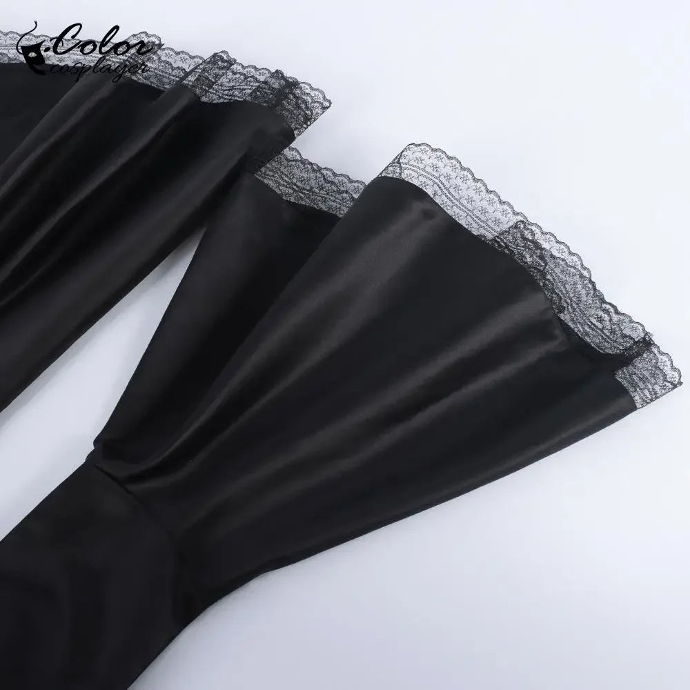 Gothic Hooded Witch Gown | Corset Lace-Up | Bell Sleeve Maxi Dress