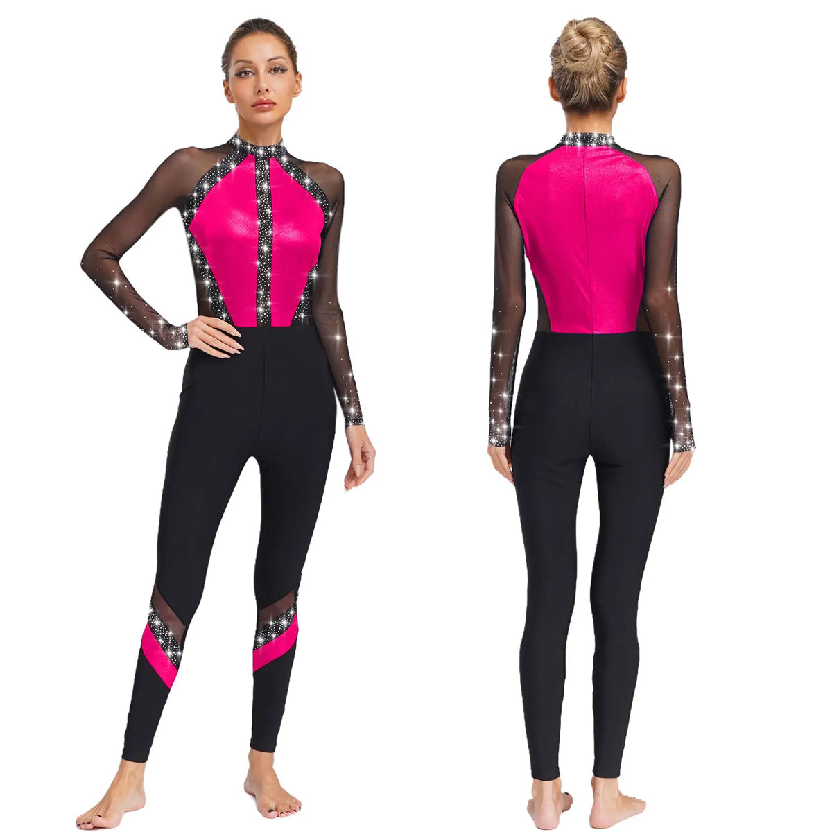Rhinestone Catsuit | Mesh Sleeves | Stage Ready