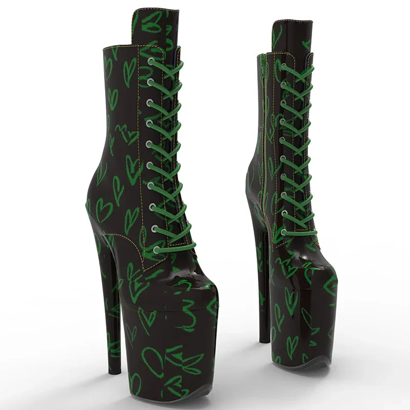 20cm Platform Boots - Ultra High Heel Lace-Up Dance Boots
