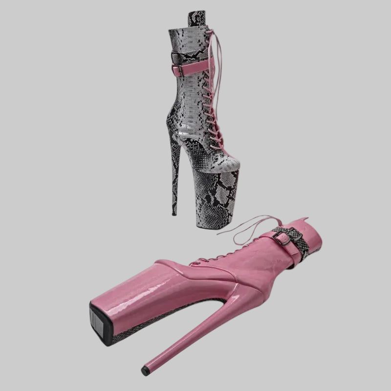 26CM Snakeskin Platform Pole Dance Boots - Exotic High Heel Performance Shoes