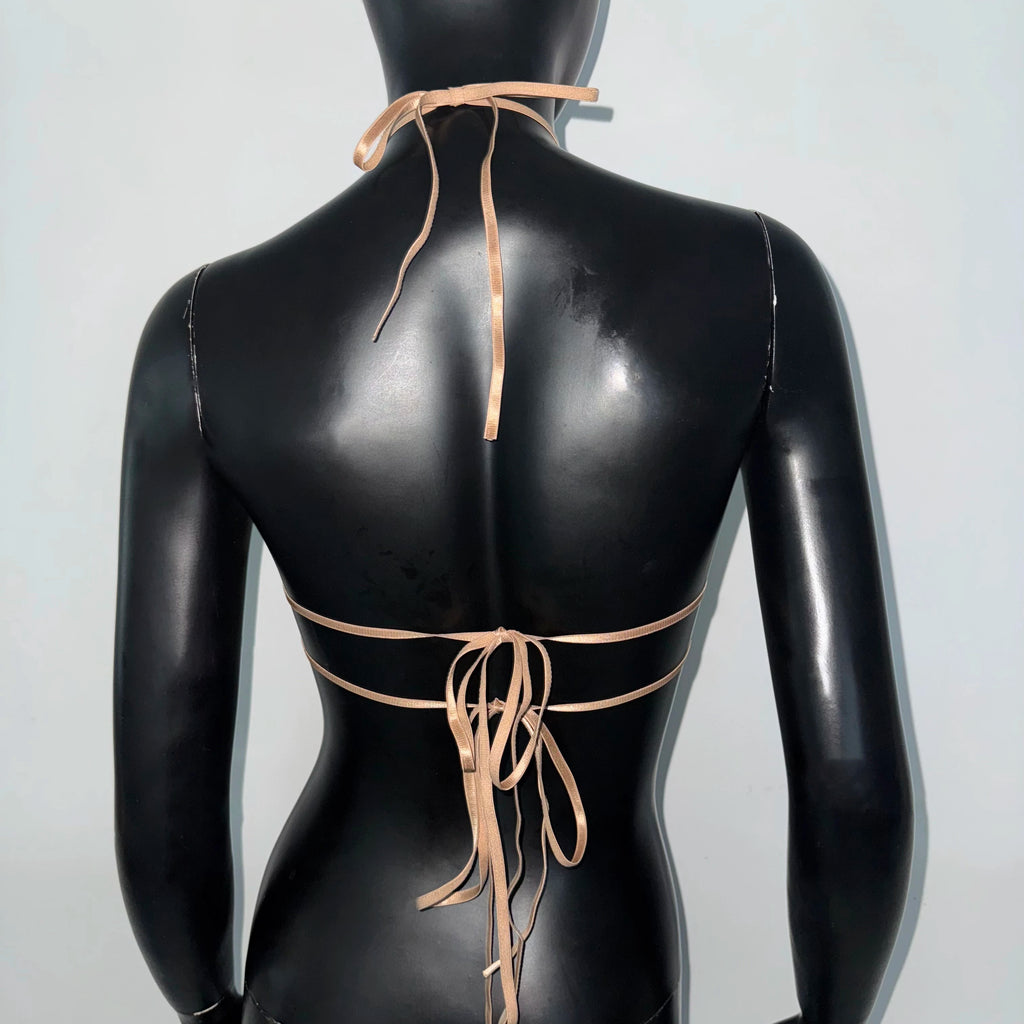 Metal Sequin Tassel Halter Crop Top - Backless Bandage Camisole