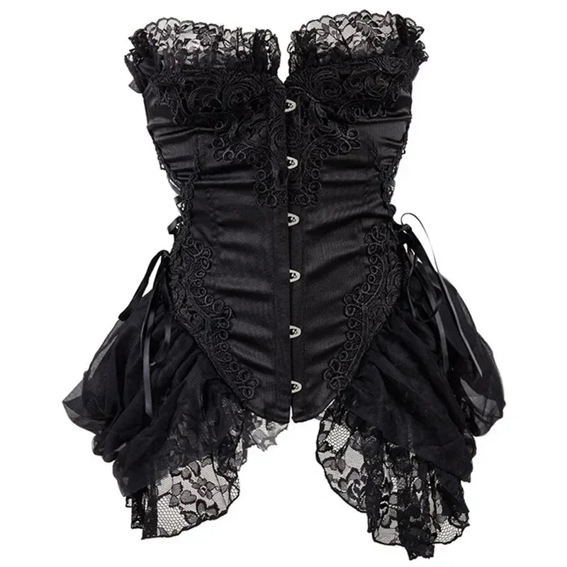 Satin Gothic Overbust Corset | Tulle Skirt | Victorian Bustier