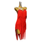 Red Latin Dance Dress – Rhinestone Crystal Tassel Performance Gown