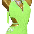 Latin Samba Cabaret Dance Dress – Rhinestone Tassel Floral Stage Costume