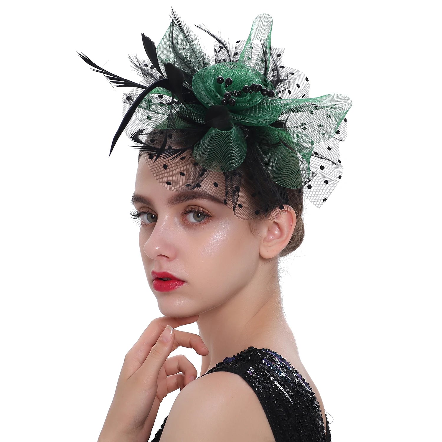 Feather Flower Fascinator Hat | Floral Mesh Headband | 36 Colors