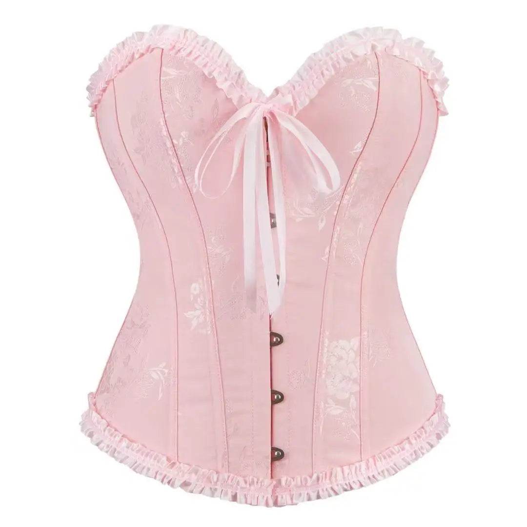 Floral Satin Overbust Corset | Lace Trim | Victorian Gothic