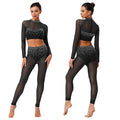Dance Set | Rhinestone Crop Top & Leggings | Long Sleeve