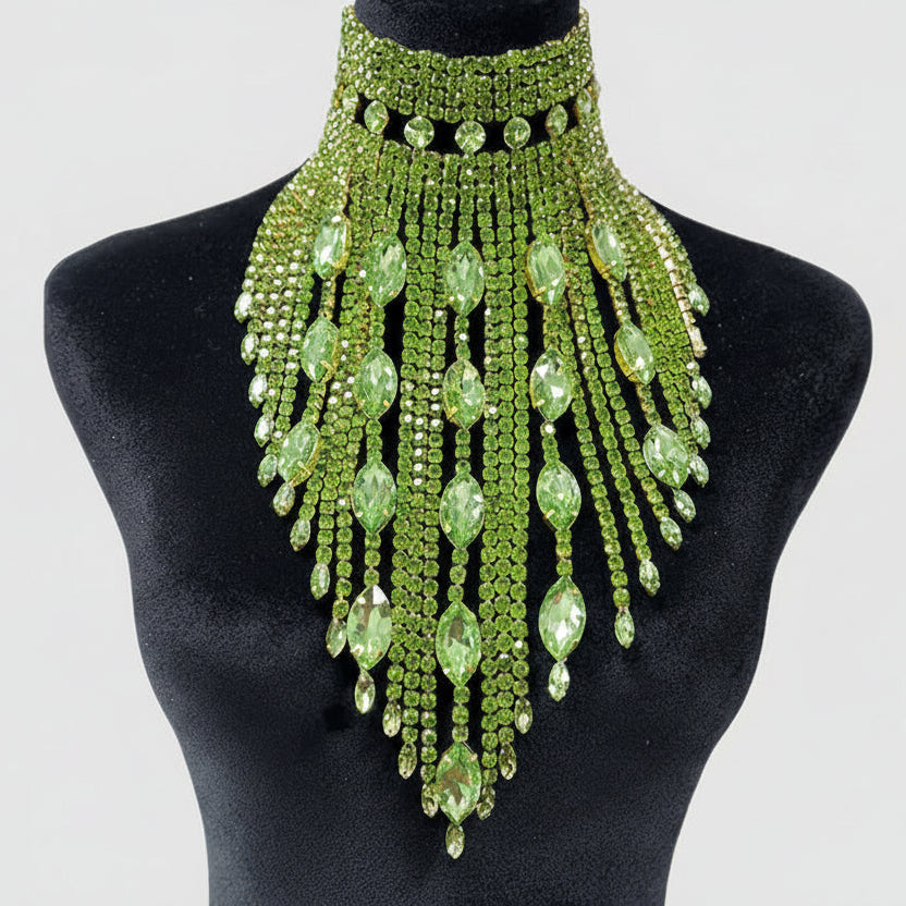Rhinestone Choker Necklace - Statement Jewelry with Tassel for Stage & Performance