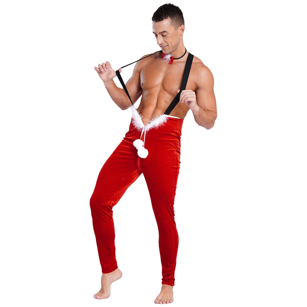 Men's Christmas Jumpsuit | Velvet & Pom-Poms