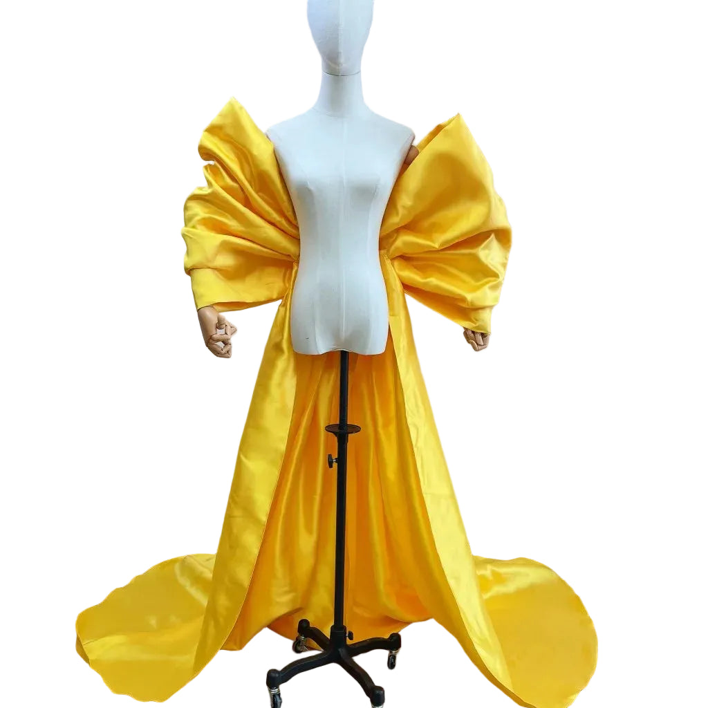 Mikado Cape | Oversized Bow Sleeves & 2M Train | Pageant & Bridal